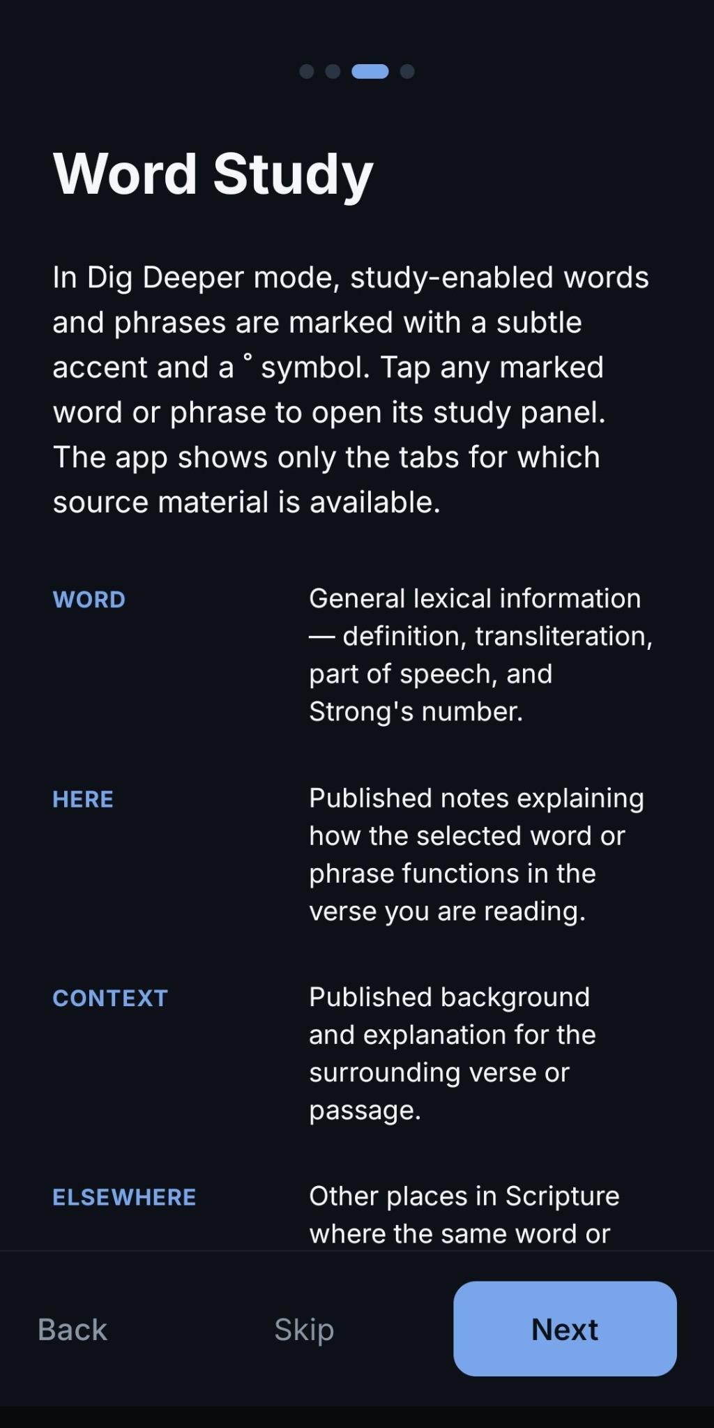 Rooted Word word study overview screen